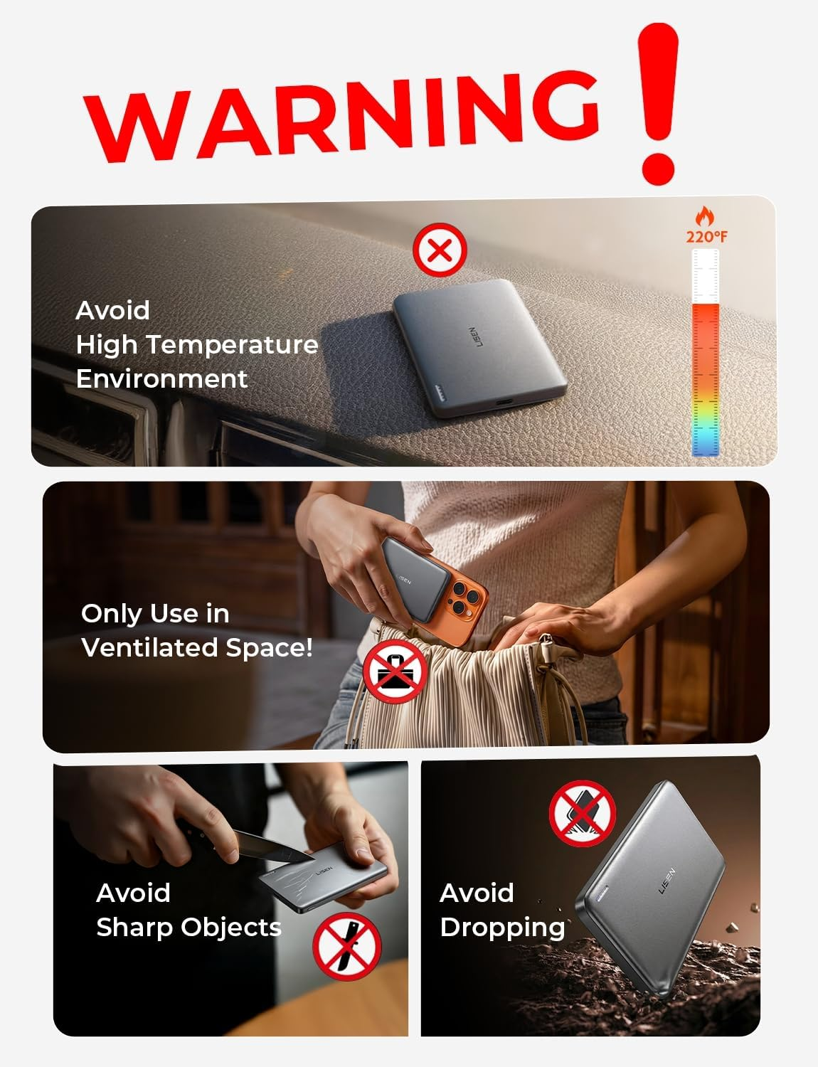 LISEN 10000mAh portable battery capacity for daily mobile charging