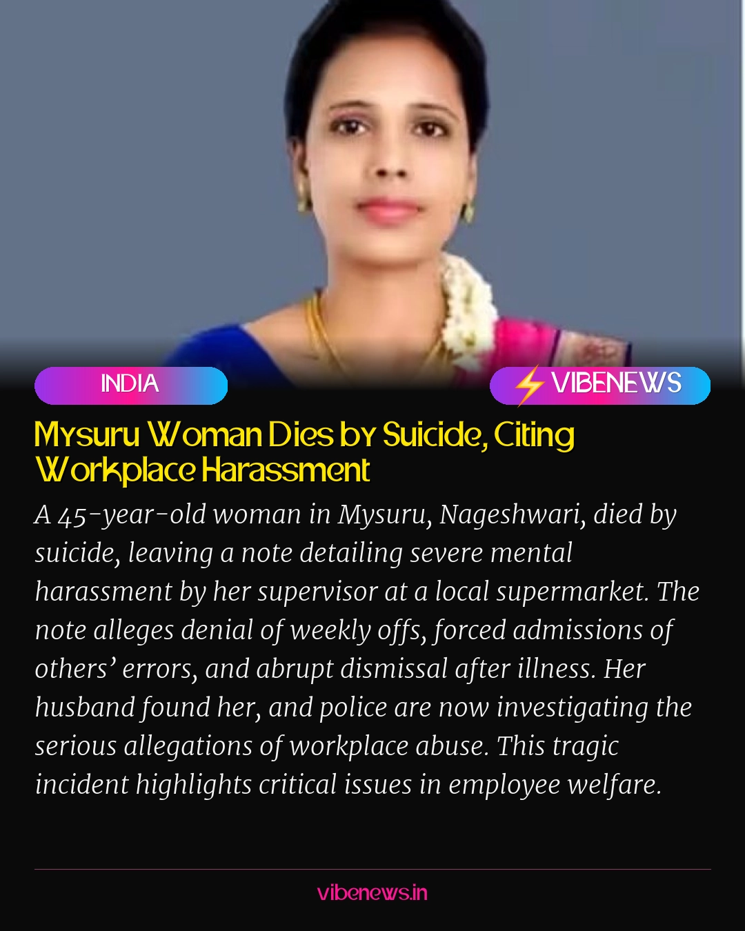 Mysuru Woman Dies by Suicide, Citing Workplace Harassment
