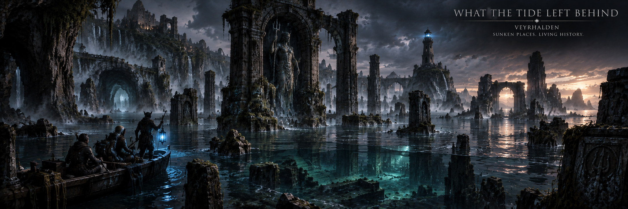Ancient drowned ruins and flooded streets along the Veyrhalden coast