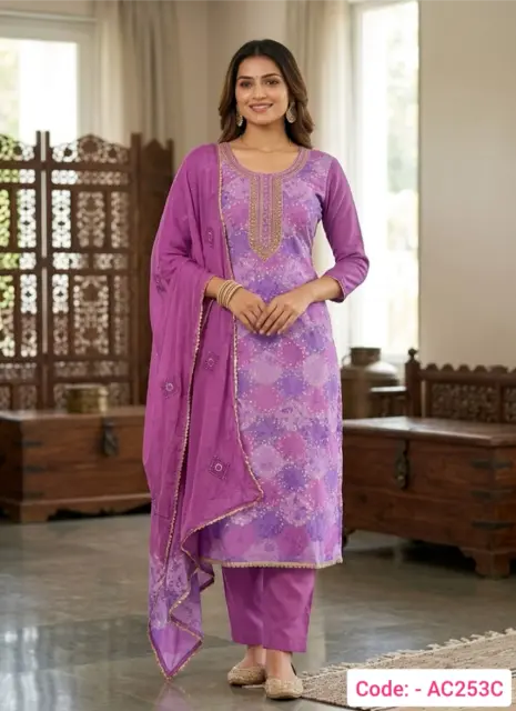 Purple color printed suit set