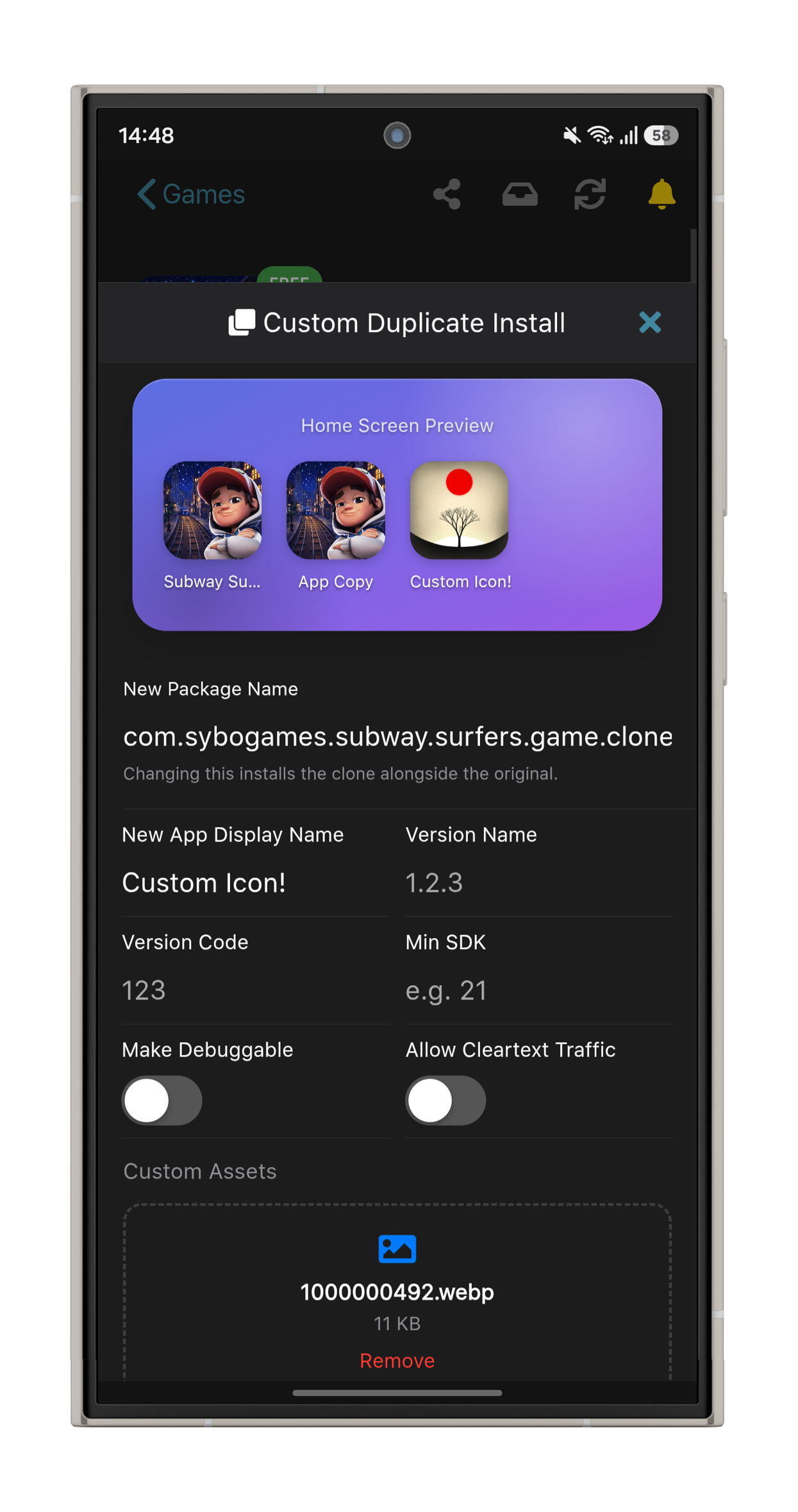 Android Custom APK Install Custom App Name Icon Home Screen Preview