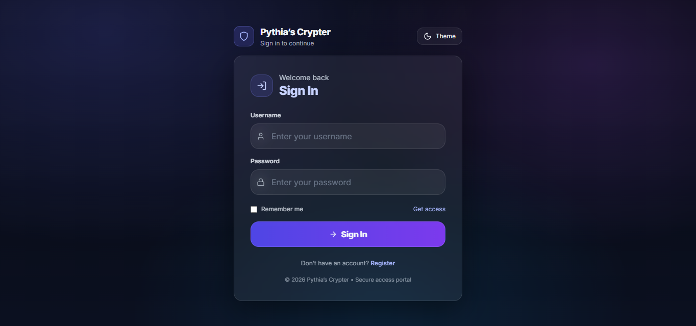 Screenshot of pythiascrypter.com