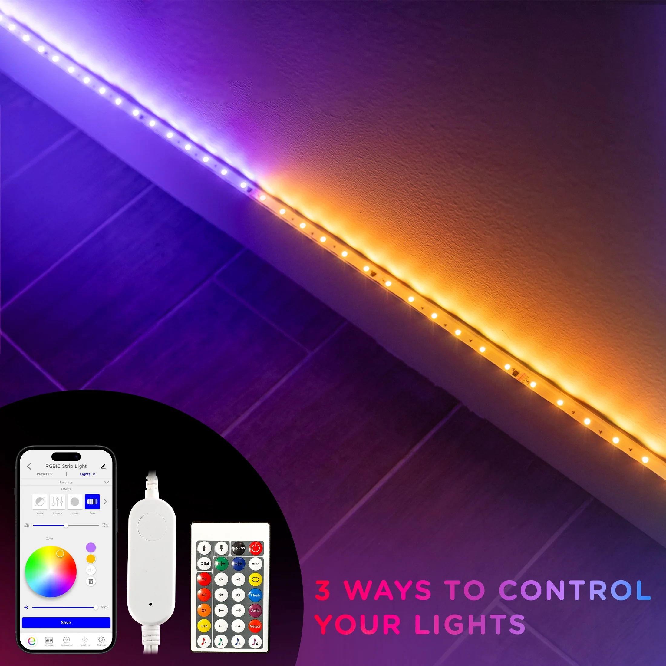 Enbrighten app controls for VIBE smart RGBIC LED light strip