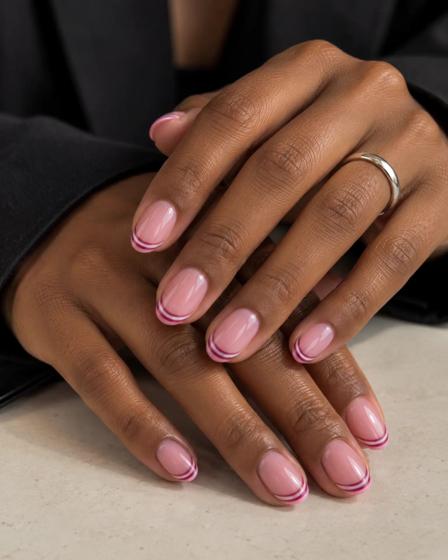 Pink Double French manicure inspiration for pink nail ideas