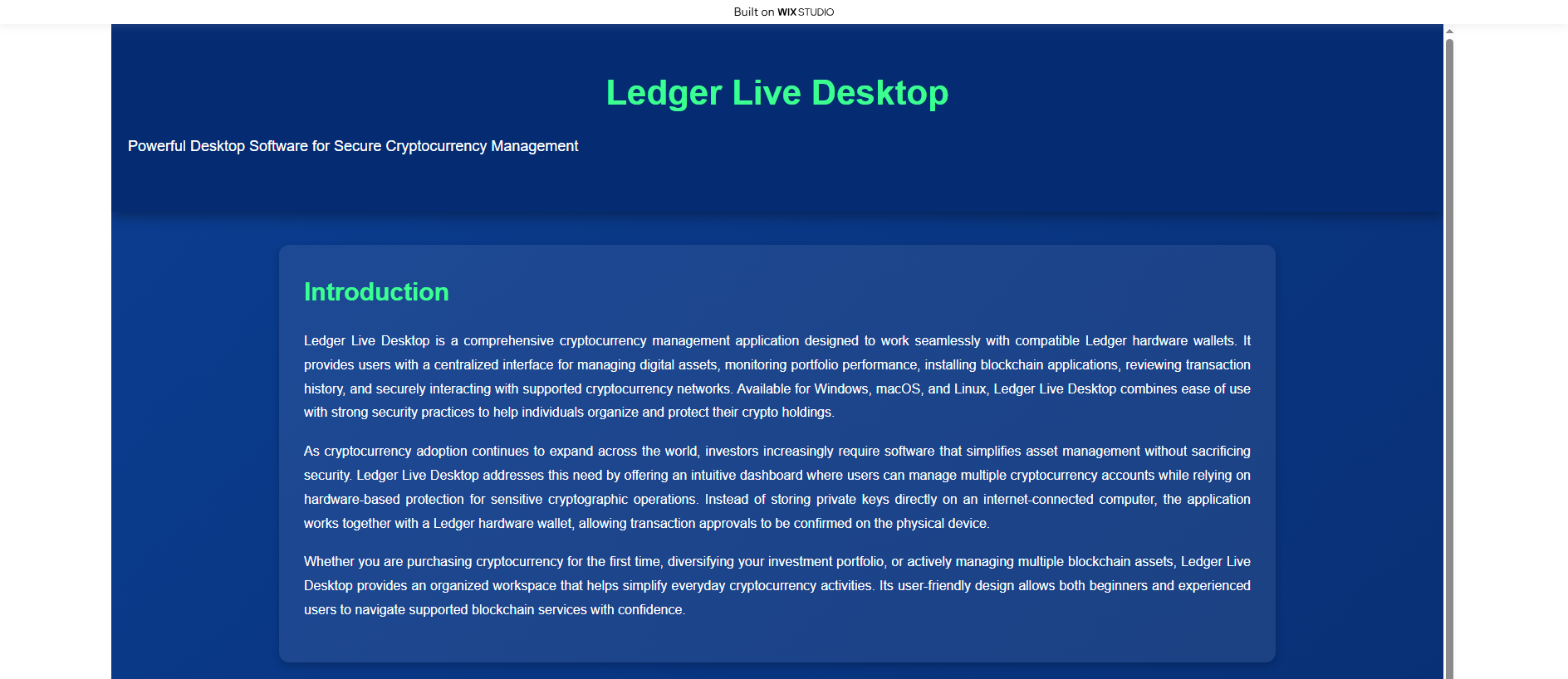 Forensic screenshot of started-desktopapp.wixstudio.com showing the phishing page layout