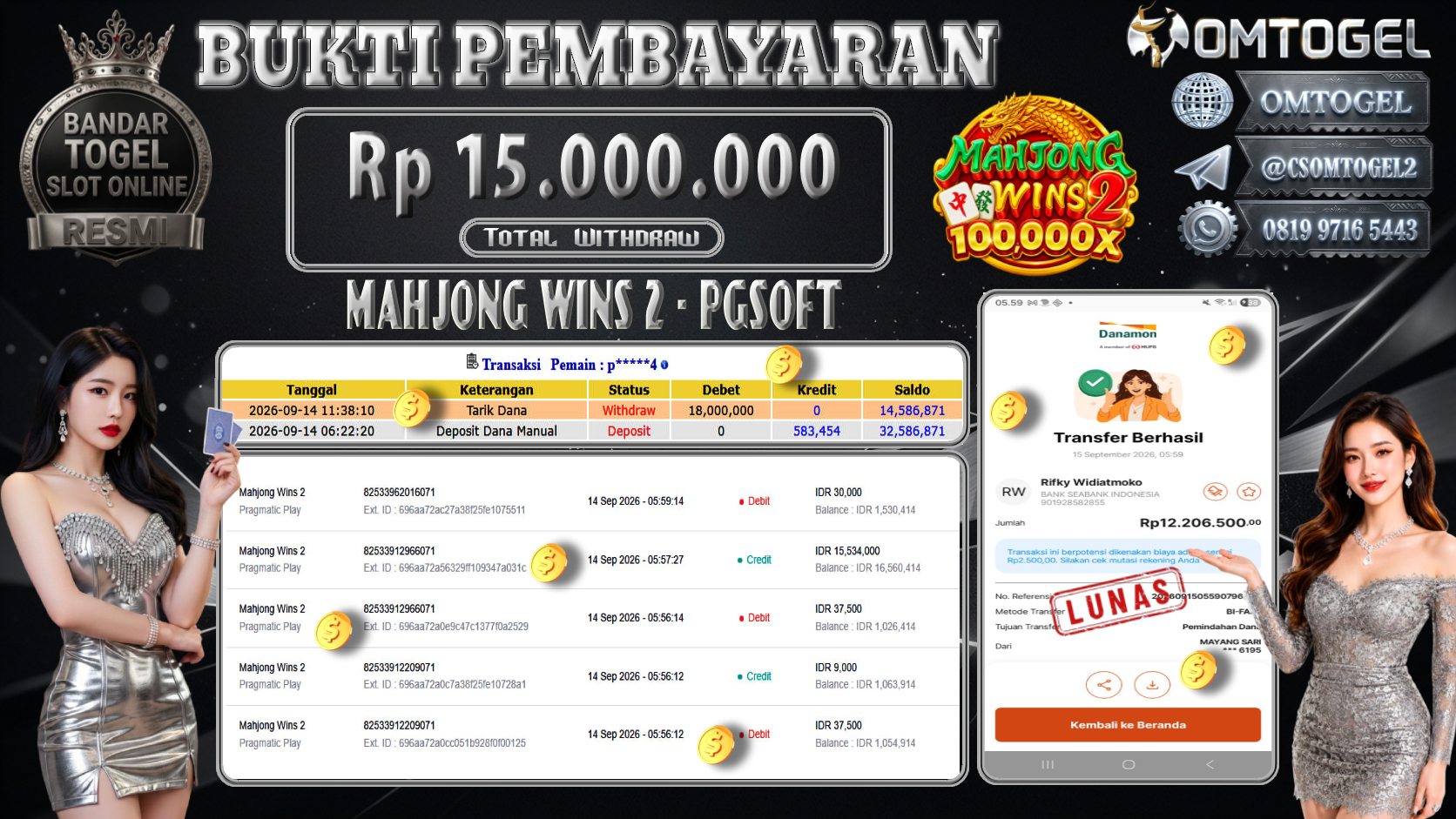 OMTOGEL JACKPOT PGSOFT MAHJONG WINS 2 Rp.15,000,000,- DIBAYAR LUNAS
