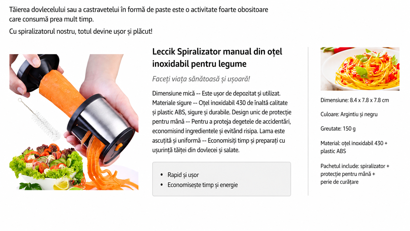 Spiralizator legume Leccik® - Design Ergonomic