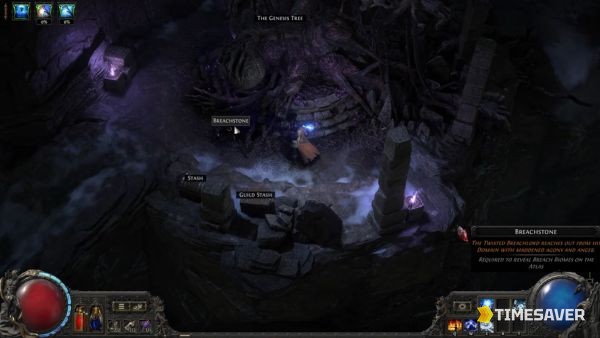 PoE2 Breachstone item created at the Genesis Tree, used to reveal a Breach stronghold on the Atlas