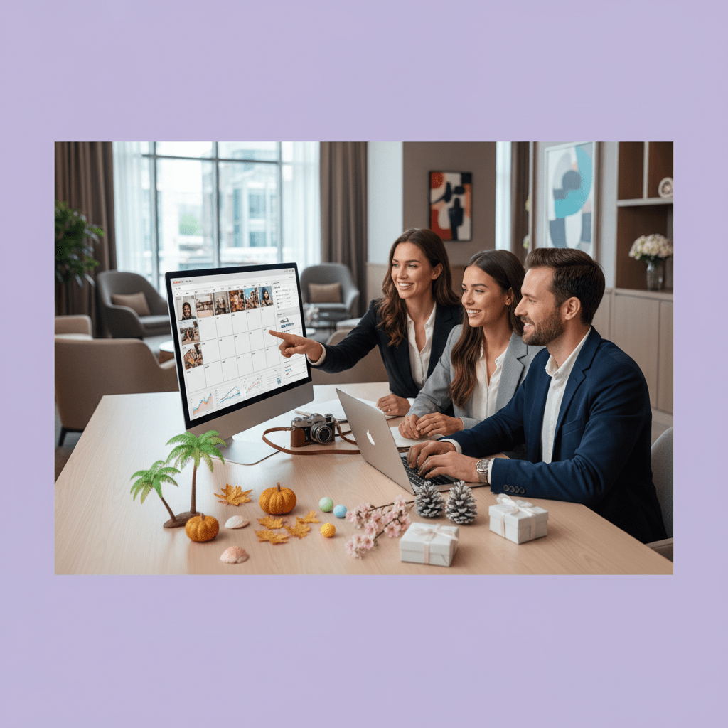 Hotel marketing team planning seasonal Instagram campaigns