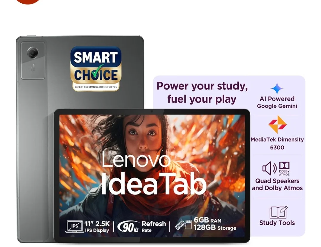 Lenovo Idea Tab (Smartchoice) | WiFi + 5G |11" 2.5K IPS Display |6GB RAM + 128GB ROM (Expandable Upto 2TB)| MediaTek Dimensity 6300|7040mAh|4 Speakers