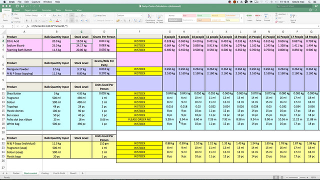 Stock control tab