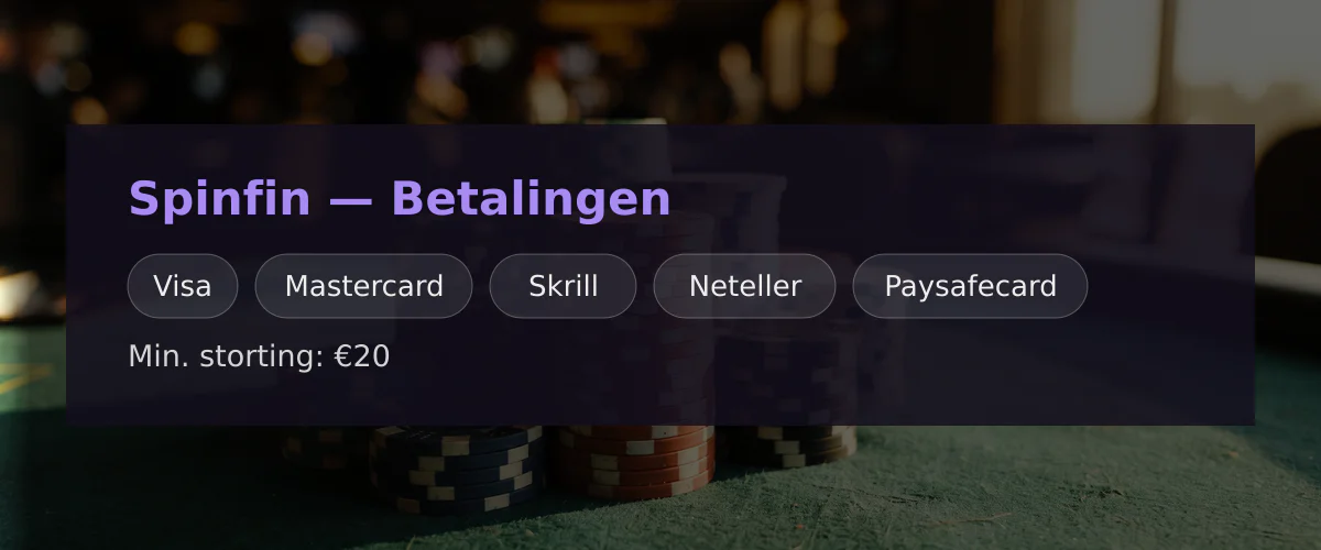 Spinfin — Betalingen: Visa, Mastercard, Skrill, Neteller, Paysafecard