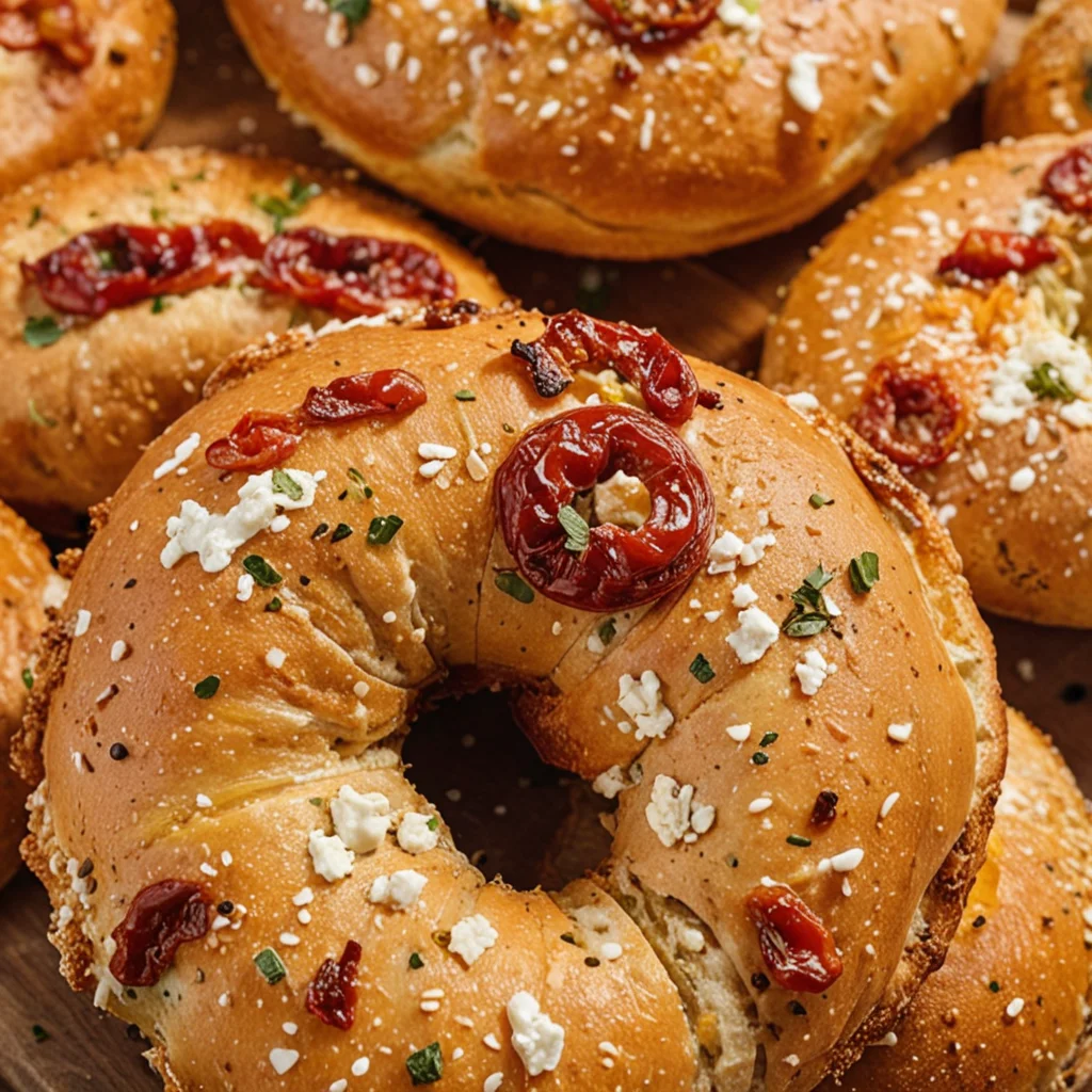 Sourdough Sun-Dried Tomato Bagels with Herbs and Cheese