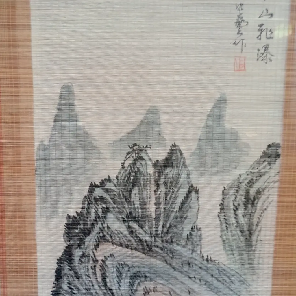 Kakejiku — Pergaminho Suspenso Chinês Decorativo Vintage — Paisagem Shanshui — Anos 1970 - Foto 2