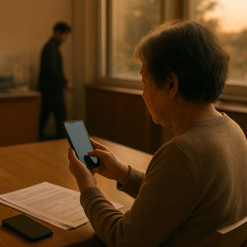 senior citizen using computer welfare application