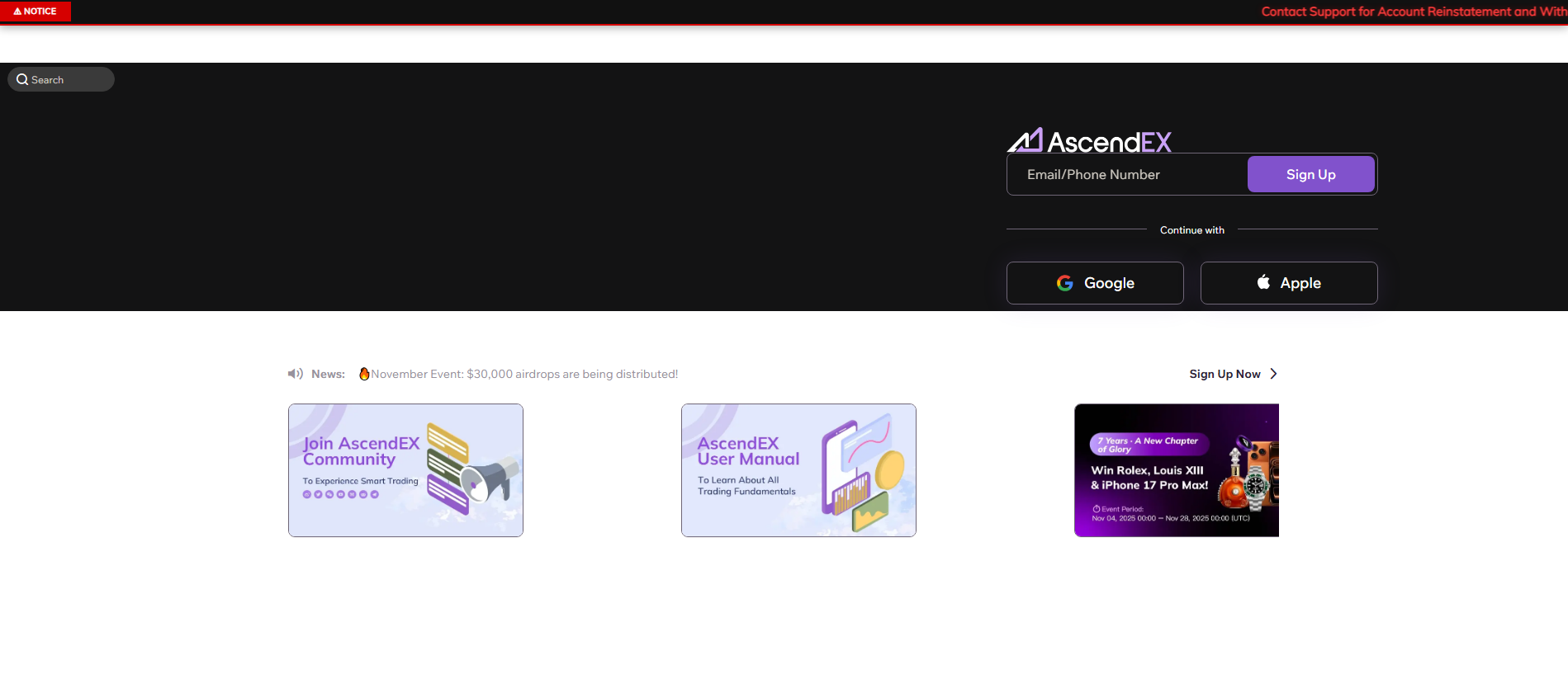 Stored capture of ascendeex.com