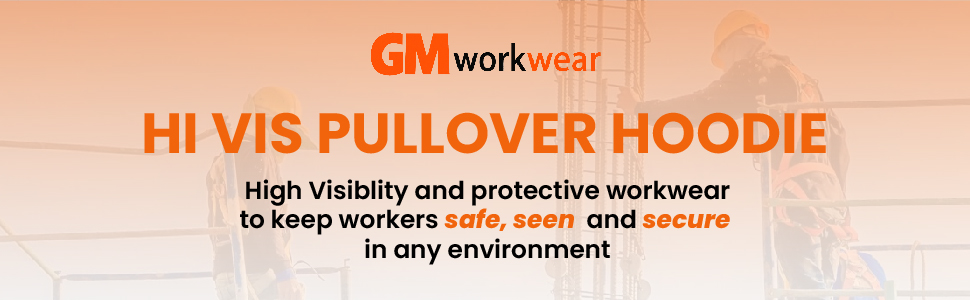 GM Workwear Hi-Vis Pullover Fleece Hoodie Orange and Navy