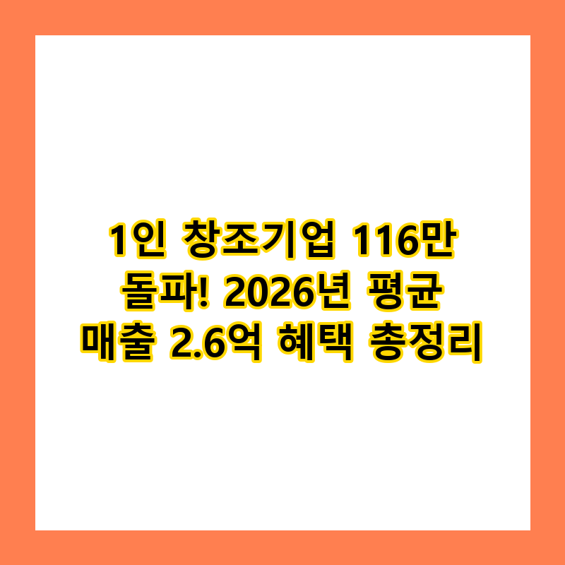 1인 창조기업 116만 돌파! 2026년 평균 매출 2.6억 혜택 총정리
