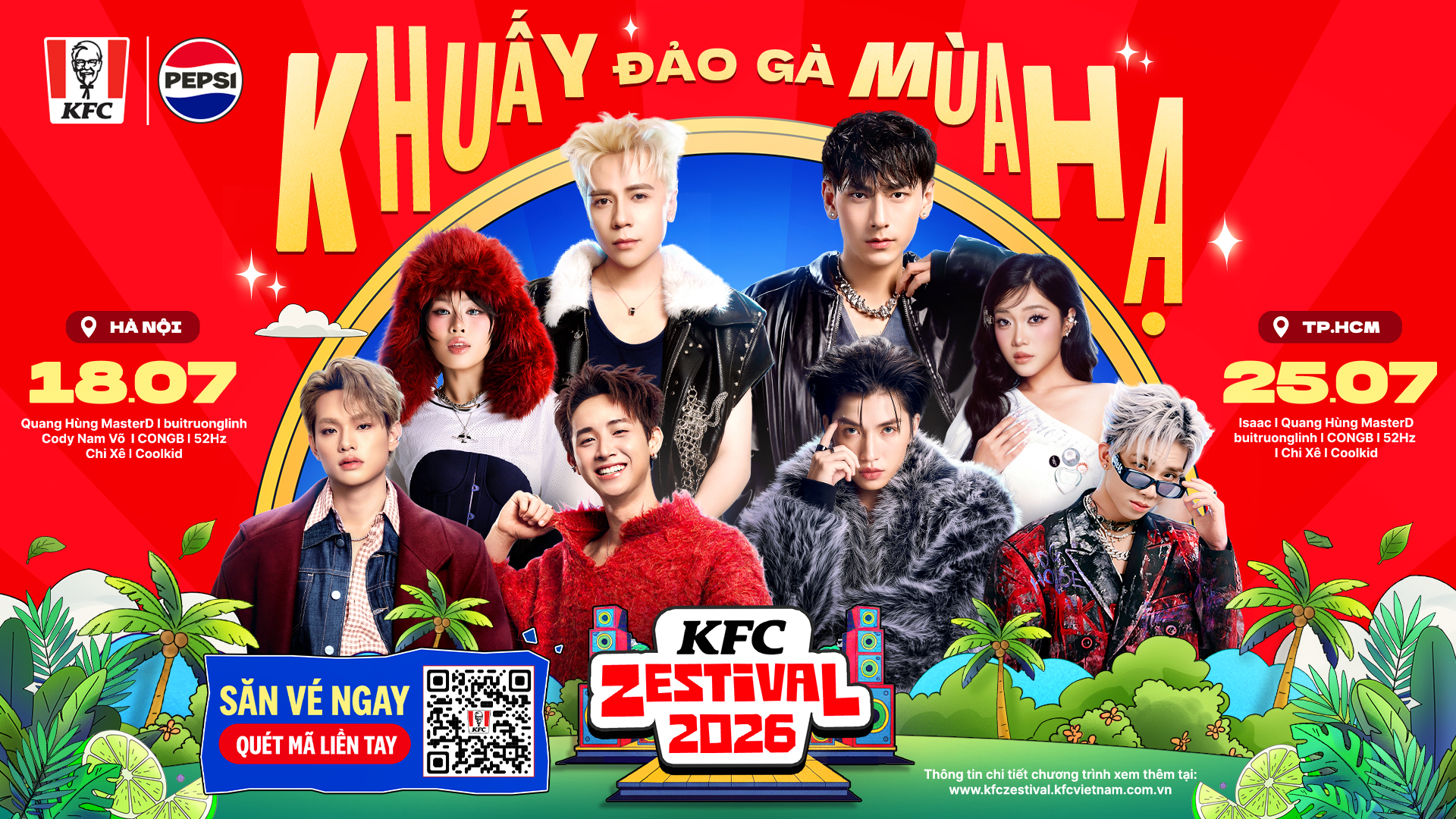 Đội hình nghệ sĩ tham gia đại hội âm nhạc KFC Zestival 2026