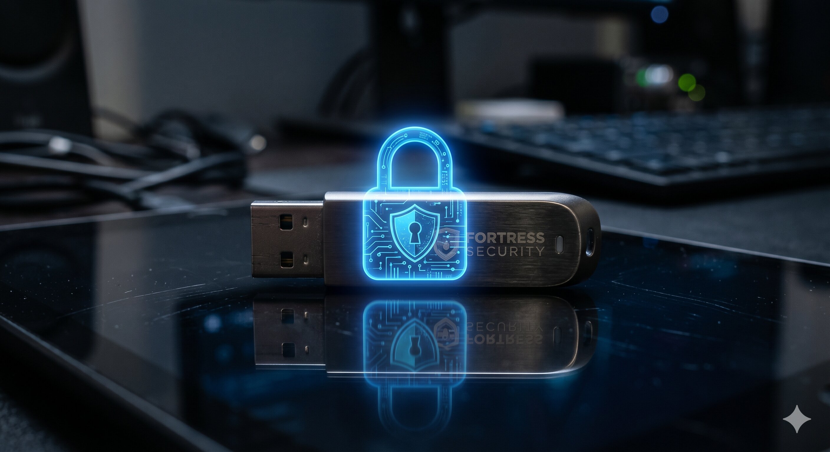 USB flash drive on a desk illustrating portable storage that can be protected with a password