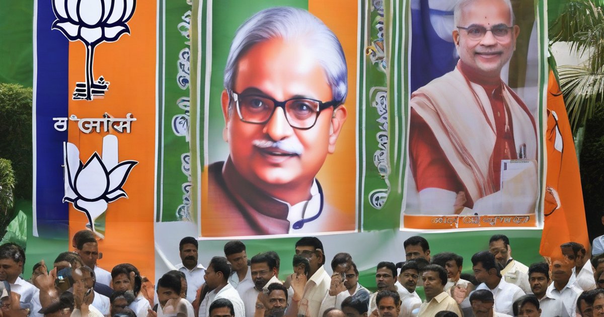 Symbolic image of a polling booth with Indian national flag and election inscriptions