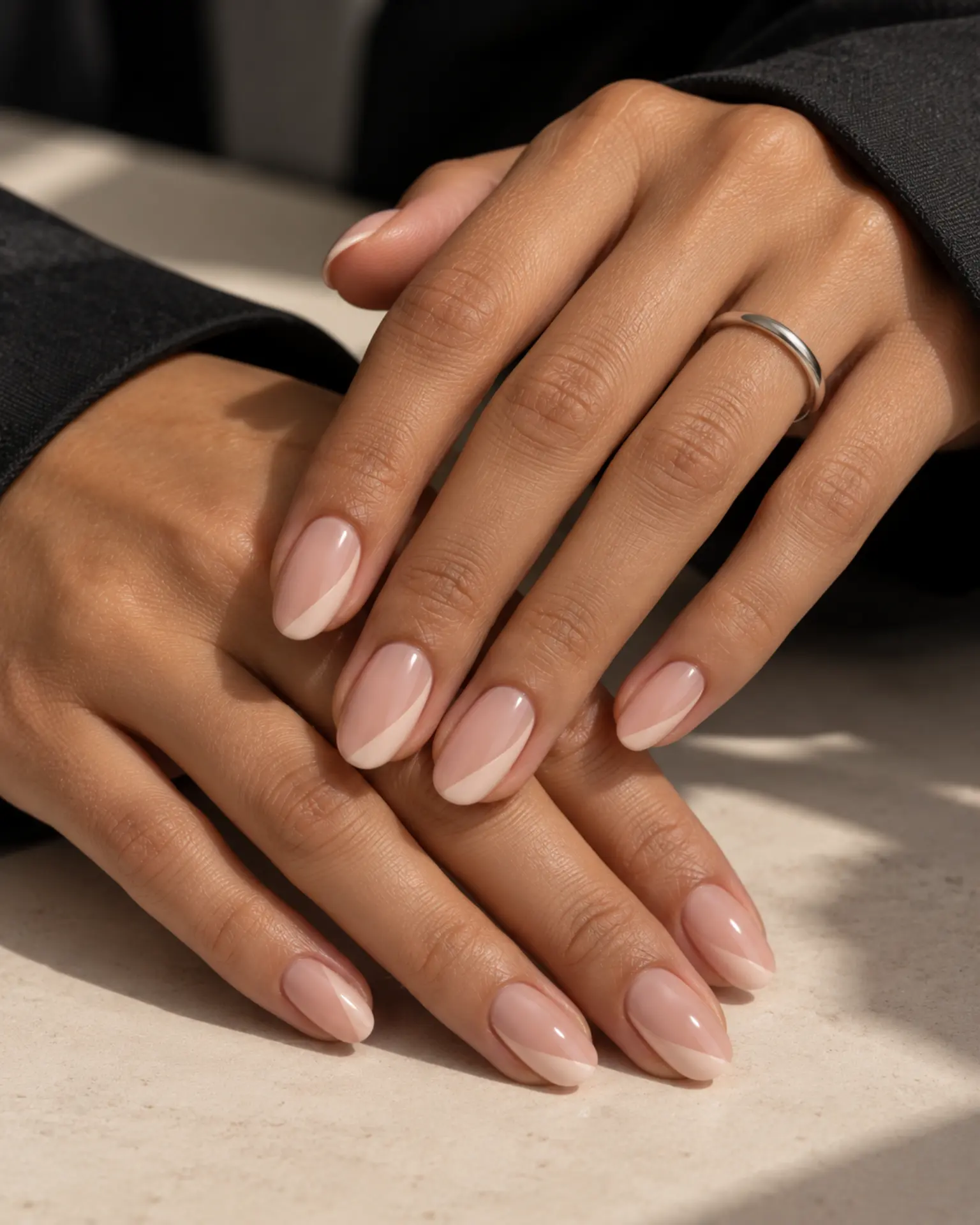 Nude Side-French Sweep manicure inspiration for nude nail ideas