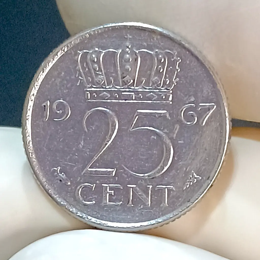 Moeda da Holanda 25 Cents 1967 Rainha Juliana – Níquel – MBC – Pronta Entrega KM# 183