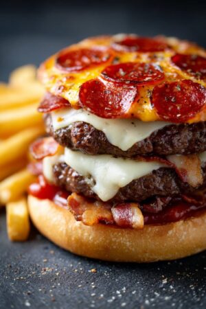 Pizza Bacon Cheeseburger with Fries