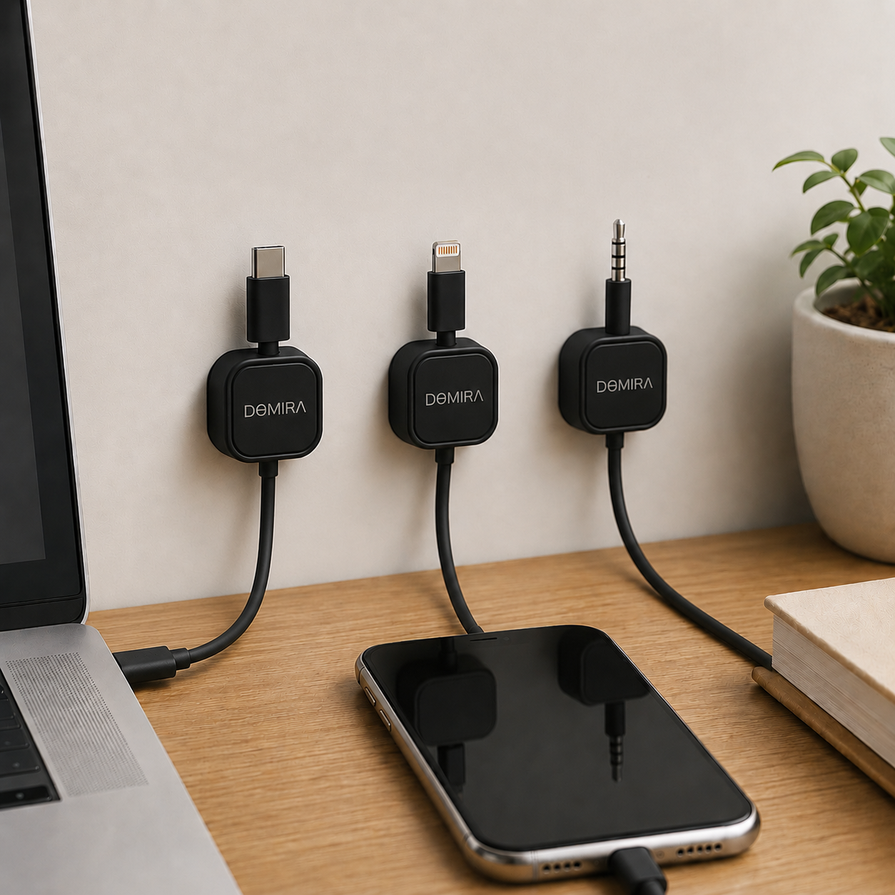 DOMIRA magnetic cable clip for tangle free organisation, black