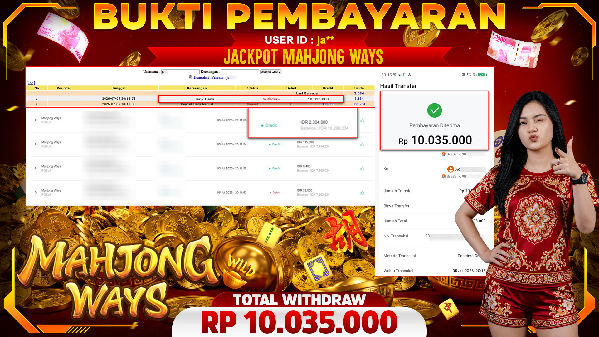 🏆 SELAMAT KEPADA PEMENANG JACKPOT DI Mahjong Ways - PGSoft 10,035,000🏆