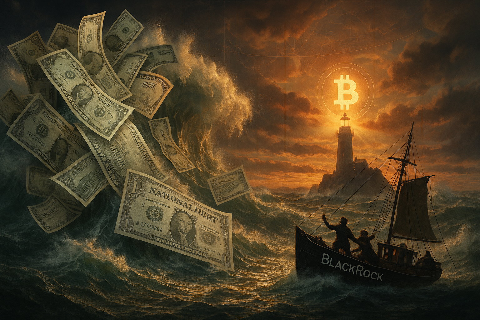 Illustration of rising US debt levels influencing cryptocurrency adoption