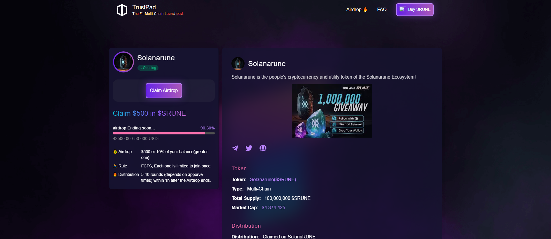 Screenshot of srune-airdrop.pages.dev