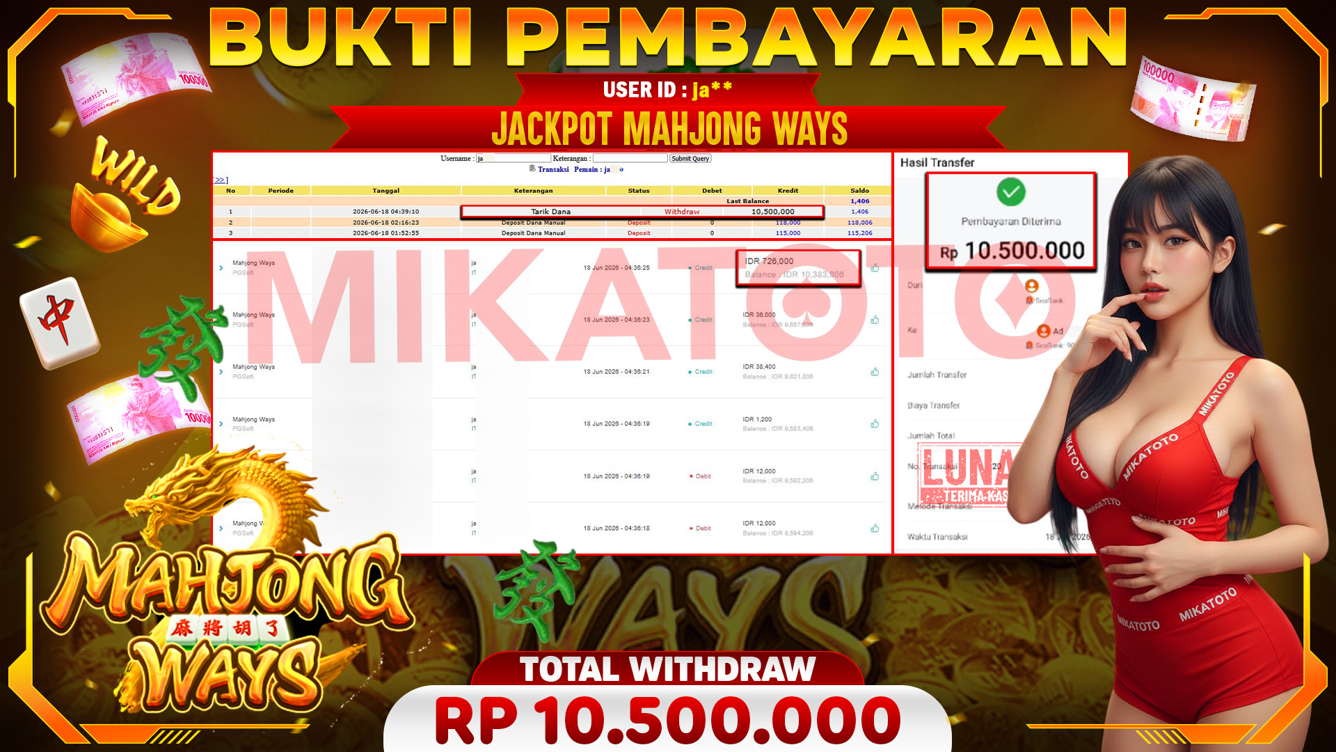 🏆 SELAMAT KEPADA PEMENANG JACKPOT DI Mahjong Ways - PGSoft 10,500,000🏆