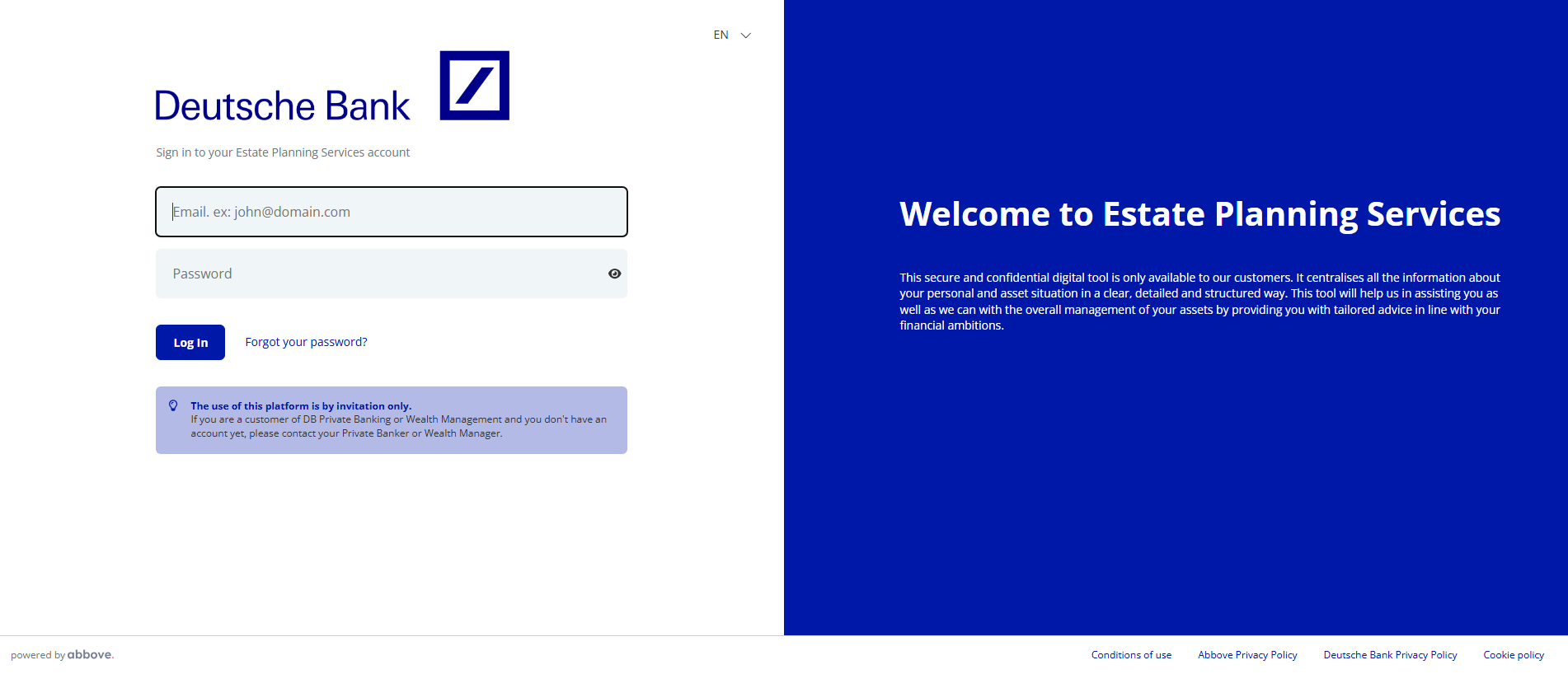 Forensic screenshot of deutschebank.abbove.com showing the phishing page layout