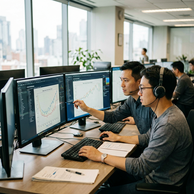 Anthropic headquarters office in San Francisco, software engineers reviewing benchmark graphs on large monitors, relaxed but focused atmosph