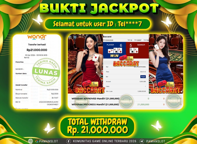 Selamat kepada Member PAMANSLOT Live PP - Baccarat :  TEL****7