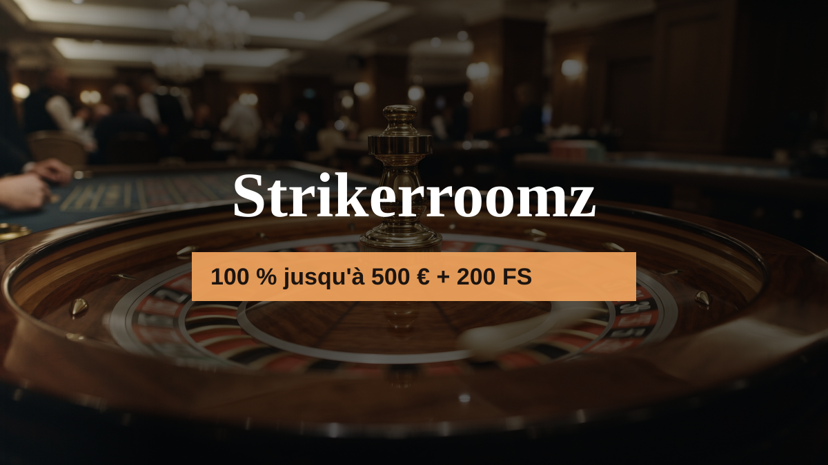 Strikerroomz casino — bonus de bienvenue 100 % jusqu'à 500 € + 200 FS, paiements: Visa, Mastercard, Skrill, Neteller, Interac