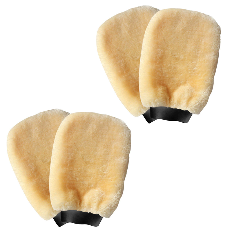 4-piece Beige Microfiber Car Wash Mitt - Double Sided Imitation Sheepskin Wash Glove, Scratch Free Paint Safe Cleaning Tool for Car Detailing, Waxing, Polishing - 23x15cm Large Palm Design