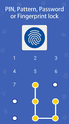 Folder Lock Android screen with PIN pattern password and fingerprint app lock options