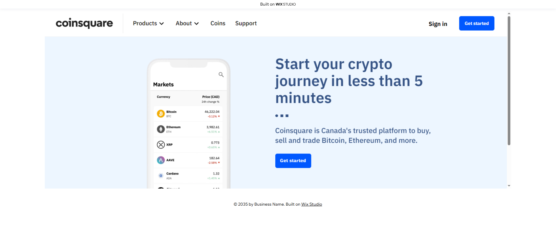 Forensic screenshot of ssocoinsquarcdn.wixstudio.com showing the phishing page layout