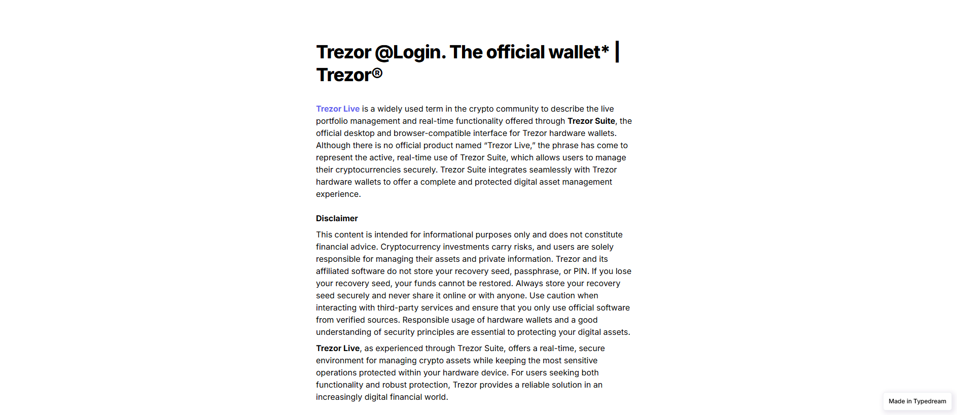 Stored capture of web-suite-io-start-trezor-app-cdn-en.typedream.app