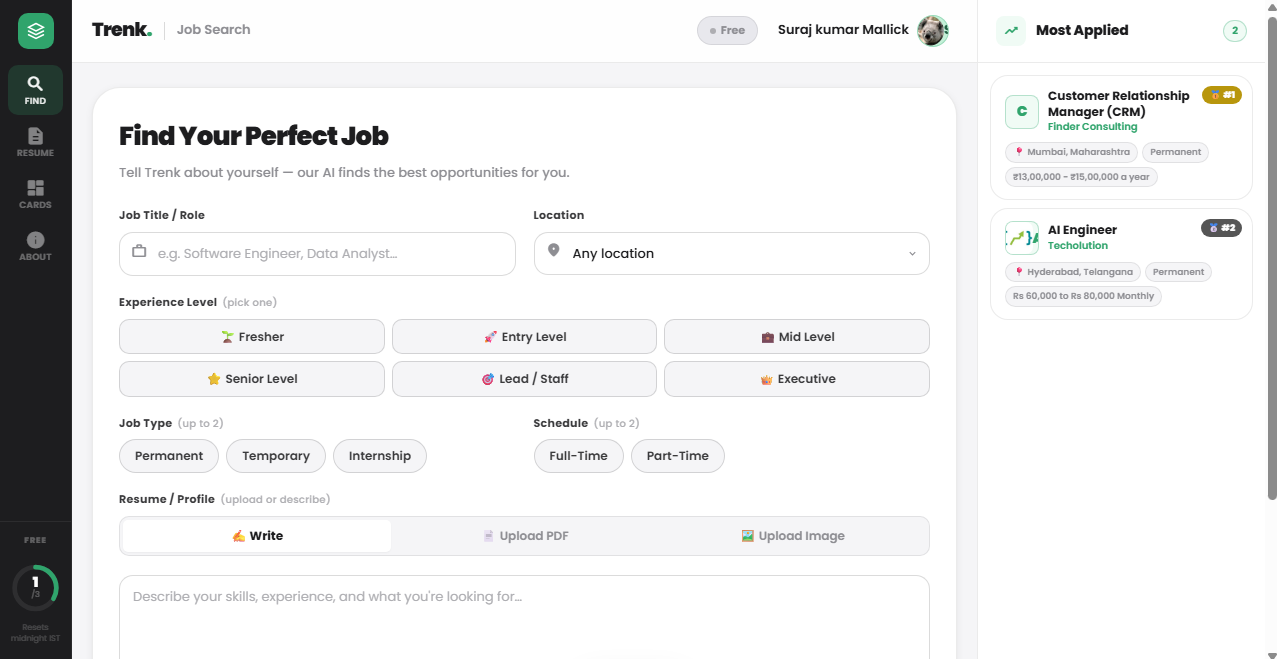 Trenk AI Job Finder