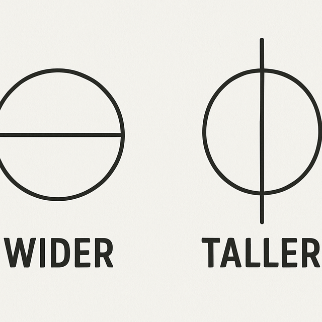 A simple comparison showing how a horizontal line across a circle makes it look wider, while a vertical line makes it look taller.