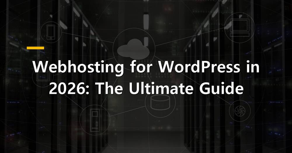WordPress logo with various hosting servers in the background, representing webhosting for WordPress