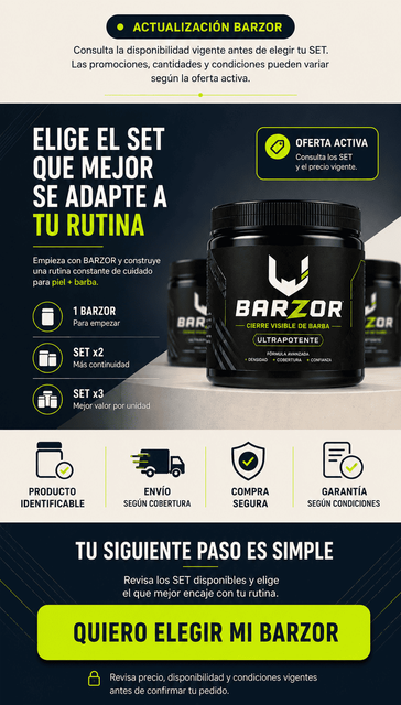 Cierre comercial BARZOR con selección de set y llamado a la acción
