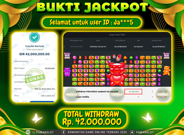 PAMANSLOT JACKPOT Game Sugar Rush 1000 Rp.42,000,000- LUNAS