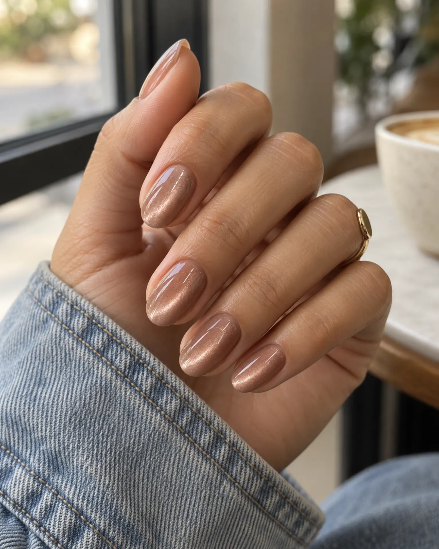 Caramel Nude Velvet Cat-Eye manicure inspiration for nude nail ideas