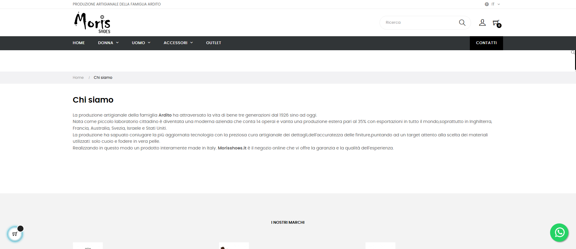 Forensic screenshot of morisshoes.it showing the phishing page layout