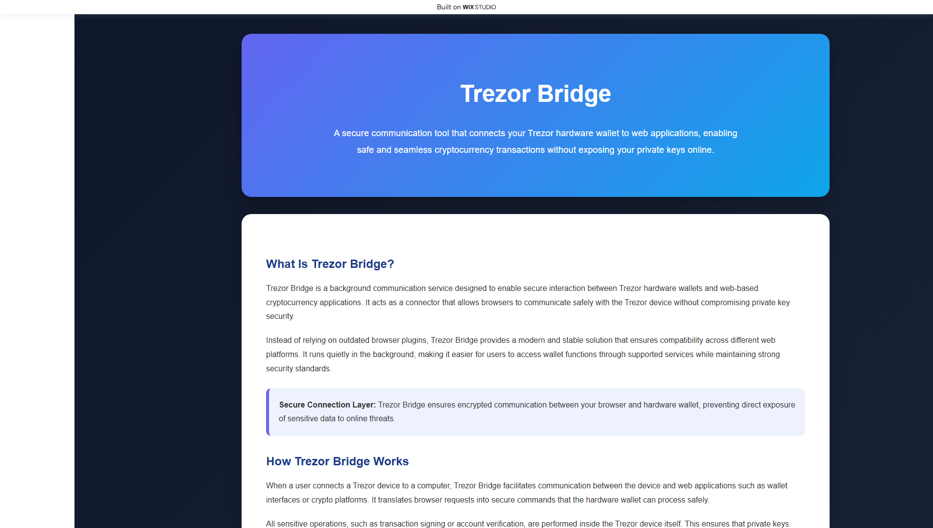 Screenshot of bridge-trezr.wixstudio.com
