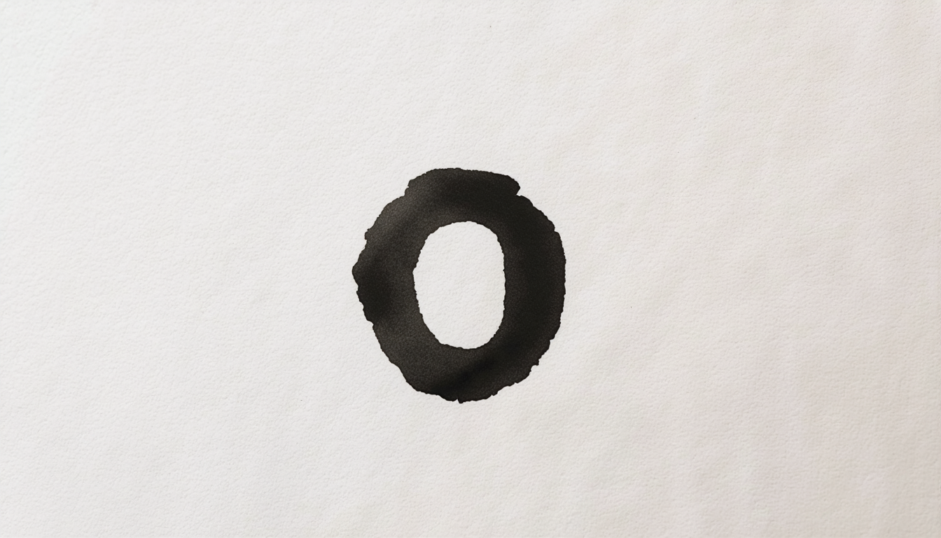 A single period punctuation mark printed on a blank page, extreme close-up showing paper texture and ink grain.